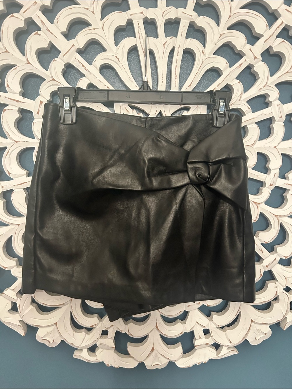Lulu's Black Faux Leather Knot-Front Mini Skort